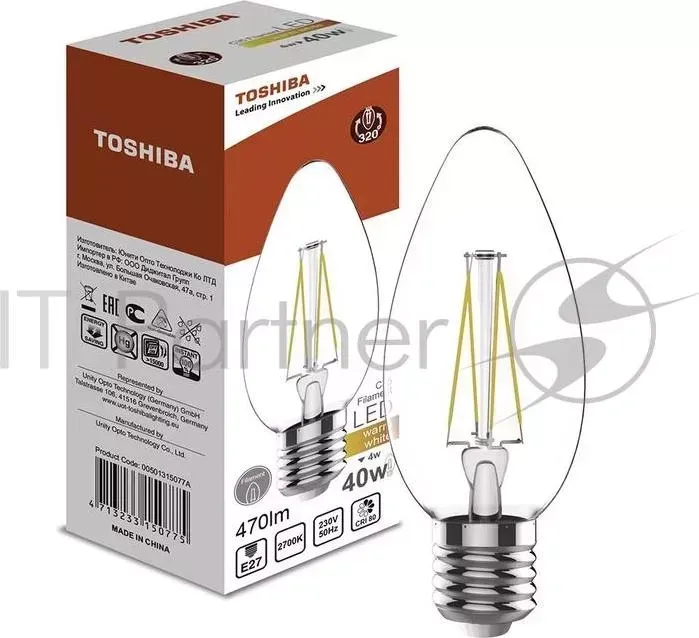 Лампа TOSHIBA 00501315077A филаментная c35 Е27 4Вт 2700k 80ra nd TOSHIBA nd