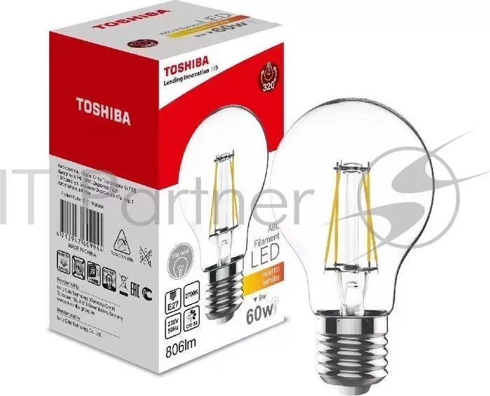 Лампа TOSHIBA 00101760994A филаментная a60 Е27 6Вт 2700k 80ra nd TOSHIBA nd
