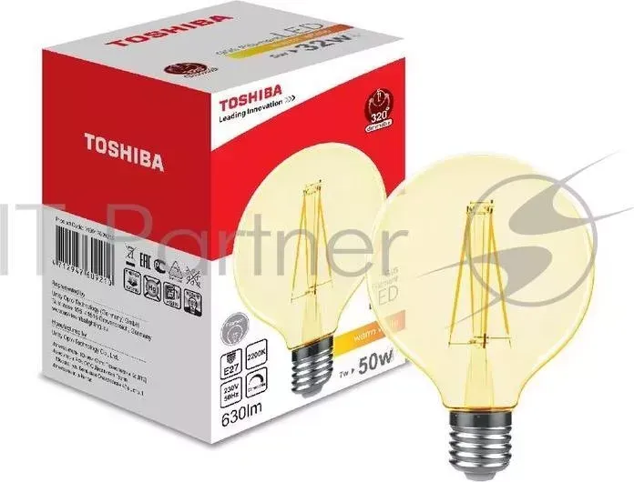 Лампа TOSHIBA 01901760921A филаментная золотистая димируемая g95 Е27 7Вт 2200k 80ra dim