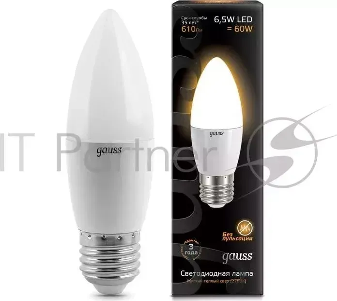 Лампа светодиодная GAUSS 103102107 Candle E27 6.5W 2700К