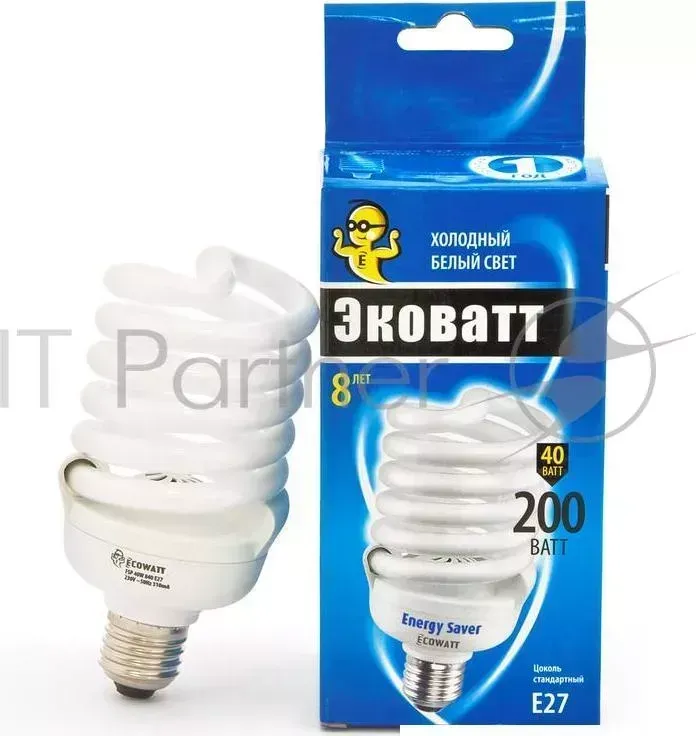 Лампа энергосберегающая ECOWATT FSP 40W 840 E27 холодный белый свет витая, люминесцентная