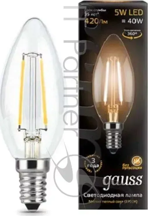 Лампа светодиодная GAUSS 103801105 Filament Candle Е14 5Вт 2700к 1/10/50