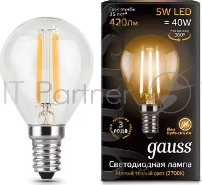 Лампа светодиодная GAUSS 105801105 Filament globe Е14 5Вт 2700k 1/10/50