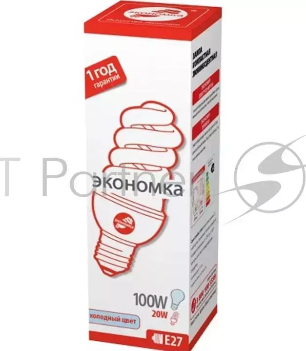 Лампа энергосберегающая ЭКОНОМКА SPC20wE2742eco, 20 Вт, холодный свет, цоколь 27, спираль Т3