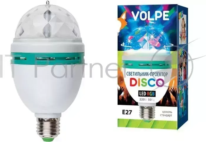 Светильник-проектор VOLPE -проектор ULI-Q301 серия DISCO многоцветный от сети 220В Е27 белый корпус