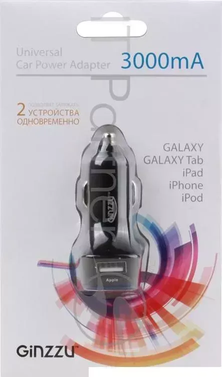 Автомобильное зарядное устройство GINZZU GA 4415UB, АЗУ 5В/3.0A, 2USB, черный
