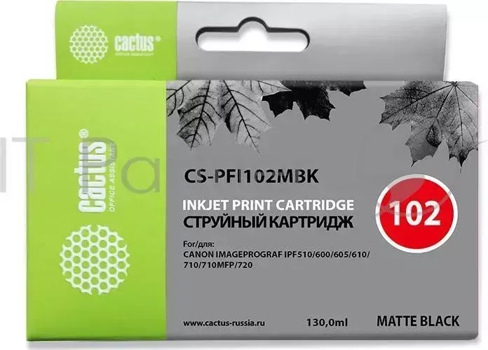 Картридж струйный CACTUS CS PFI102MBK черный матовый 130мл для Canon iPF500/iPF600/iPF700/ MFP M40/iPF765/LP17/LP24