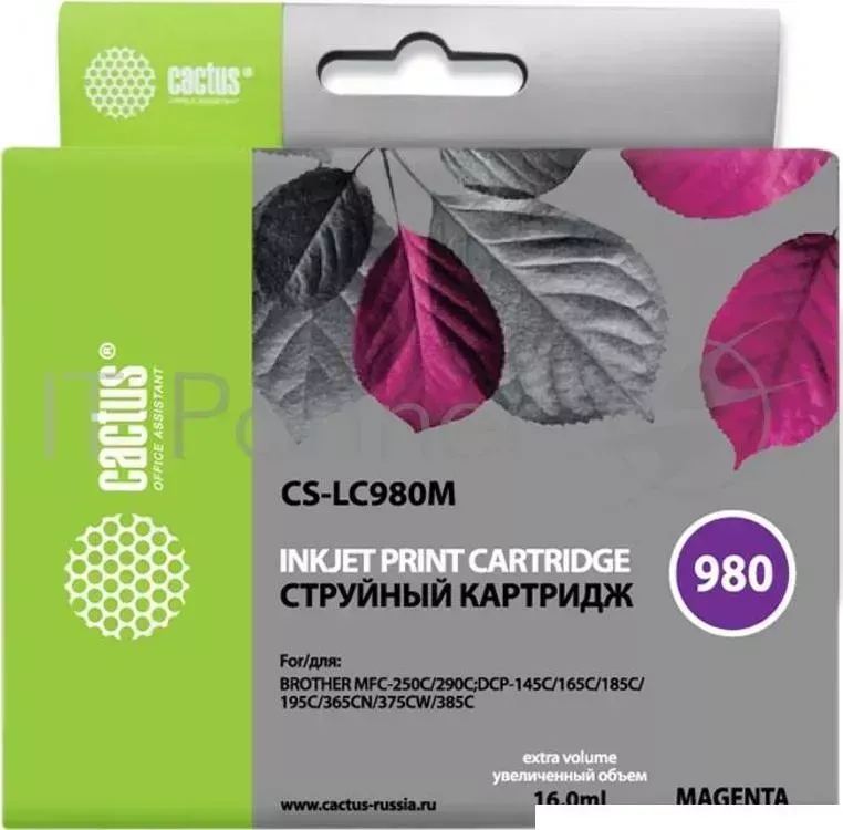 Картридж струйный CACTUS CS LC980M пурпурный для Brother DCP 145C/165C MFC 250C/290C 16ml