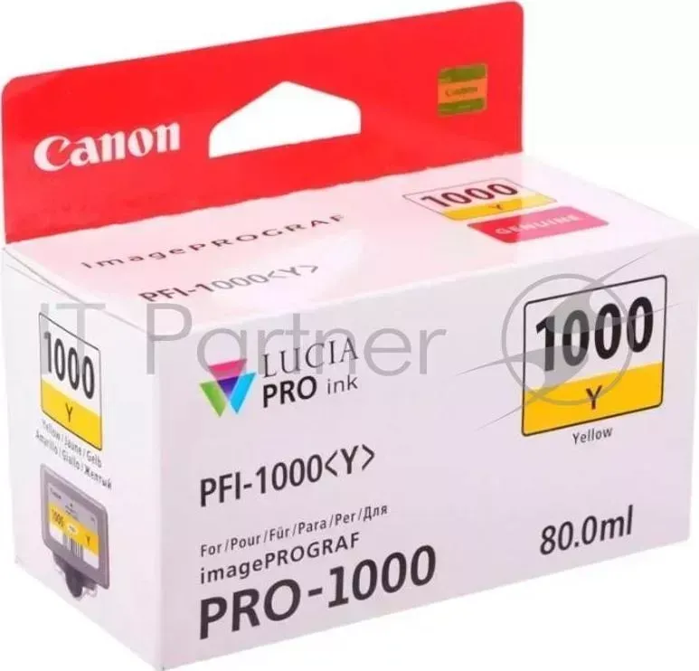 Картридж CANON PFI-1000 Y Yellow CANON PFI 1000 Y для IJ SFP PRO 1000 WFG. Ж лтый. 80 мл.