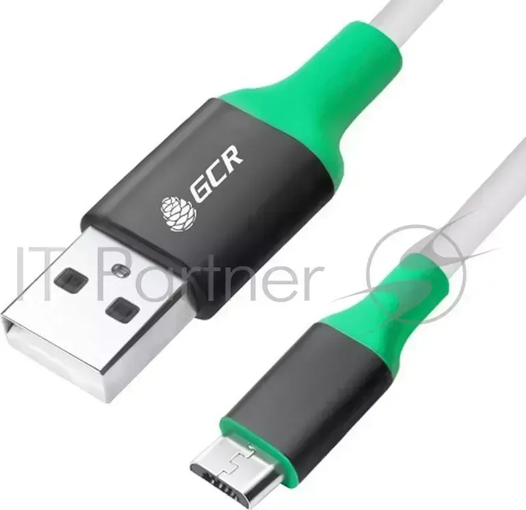 Кабель Greenconnect 0.5m USB 2.0, AM/microB 5pin, белый, алюминиевый корпус черный, зеленый ПВХ, 28/28 AWG, GCR 50547 GCR 50547