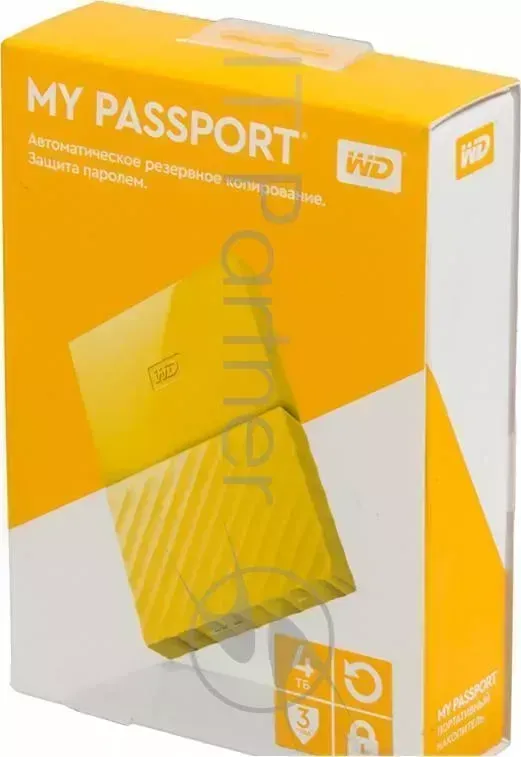 Внешний жесткий диск WD My Passport WDBUAX0040BYL-EEUE 4TB 2,5"USB 3.0 Yellow WESTERN DIGITAL Накопитель на жестком магнитном е WD WD My WDBUAX0040BYL EEUE 2,5" USB