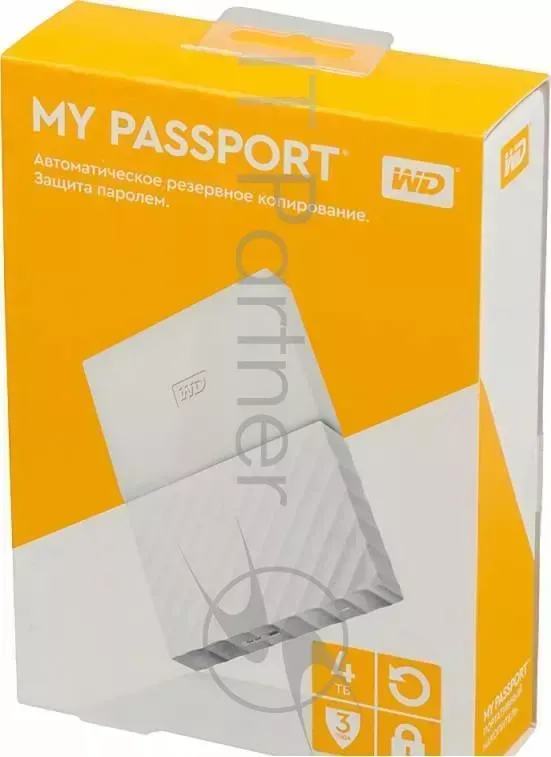 Внешний Жесткий диск WD Original USB 3.0 4Tb WDBUAX0040BWT-EEUE My Passport 2.5" белый WESTERN DIGITAL WD WDBUAX0040BWT EEUE My
