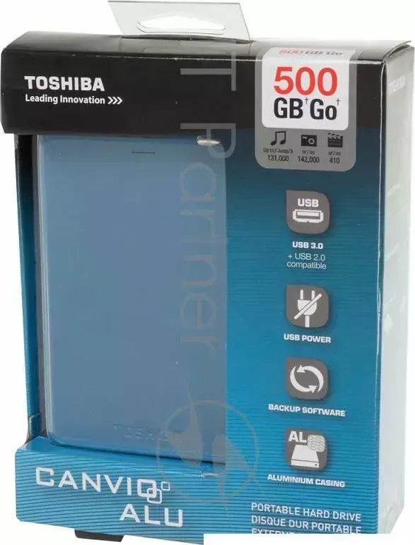 Внешний Жесткий диск TOSHIBA USB 3.0 500Gb HDTH305EL3AA Canvio Alu 2.5" голубой