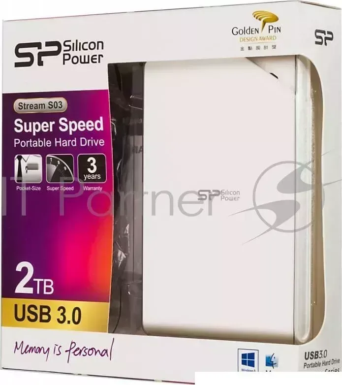 Внешний Жесткий диск SILICON POWER USB 3.0 2Tb S03 SP020TBPHDS03S3W Stream 2.5" белый