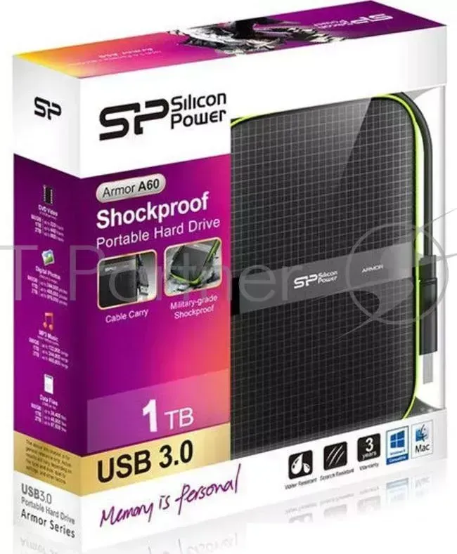 Жесткий диск SILICON POWER USB 3.0 1Tb A60 SP010TBPHDA60S3K Armor 2.5" черный