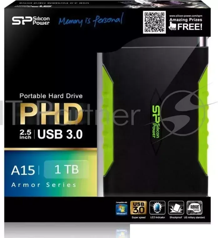 Внешний Жесткий диск SILICON POWER USB 3.0 1Tb A15 SP010TBPHDA15S3K Armor 2.5" черный