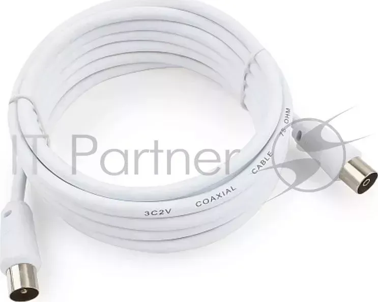 Кабель телевизионный CABLEXPERT CCV 515 W 3M, Coaxial M/F, белый, 3м