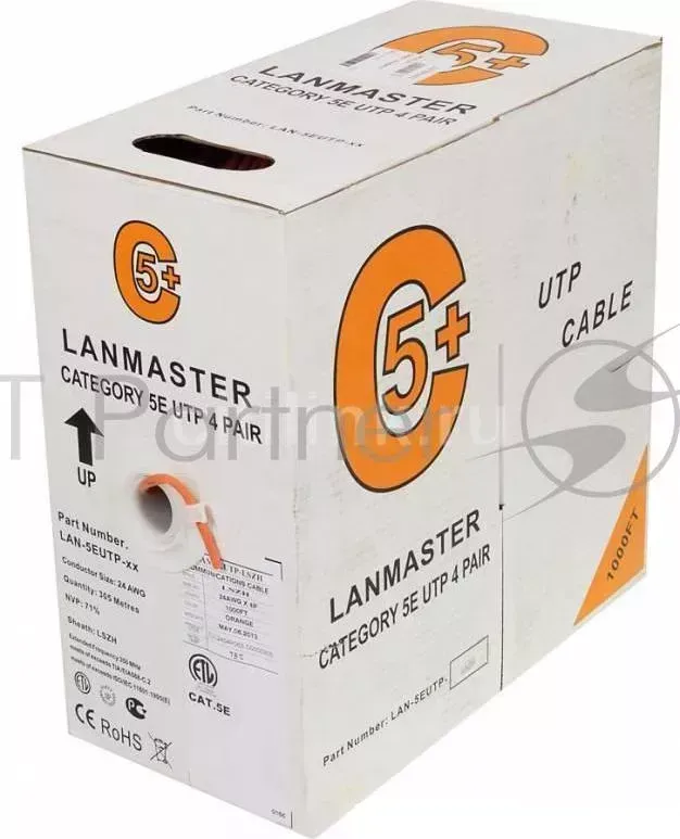 Кабель информационный Lanmaster LAN-5EUTP-WH кат.5е U/UTP не экранированный PVC внутренний 305м белый LANMASTER LAN 5EUTP WH UTP. 4x2. кат 5E. 200Mhz. . . 305 м