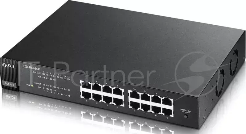 Коммутатор ZyXEL ES1100-16P 16-портовый коммутатор Fast Ethernet c 8 портами PoE. ZyXEL ES1100 16P 16 портовый c 8