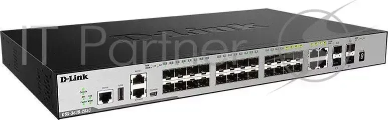 Коммутатор D-LINK Управляемый стекируемый 3 уровня с 20 портами 10/100/1000Base-T, 4 комбо-портами 10/100/1000Base-T/SFP, 4 портами 10GBase-X SFP+ и п