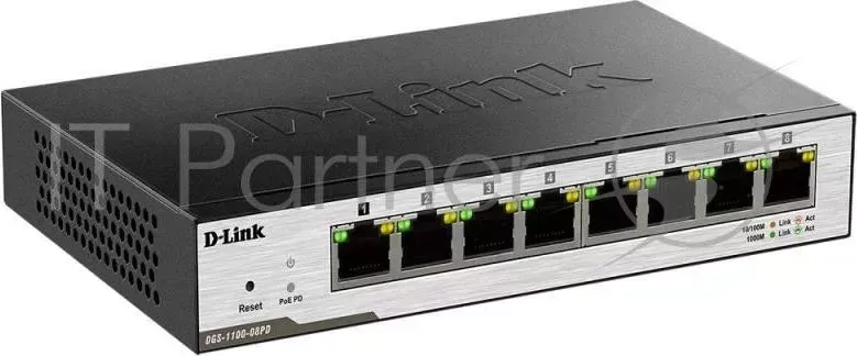 Коммутатор D-LINK D Link DGS 1100 08PD/B1A, L2 Smart Switch with 7 10/100/1000Base T ports and 1 10/100/1000Base T PD port. 8K Mac address, 802.3x Flow Control, Port Tr