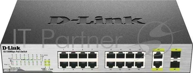 Коммутатор D-LINK 8 Ports 10/100 Mbps PoE + 8 Ports 10/100 Mbps + 2 10/100/1000BASE-T/SFP Combo Ports Unmanaged Switch