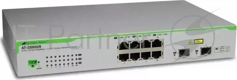 Коммутатор Allied Telesis AT GS950/8 50 управляемый настольный 8x10/100/1000BASE T 2x10/100/1000BASE T/Mini GBIC SFP