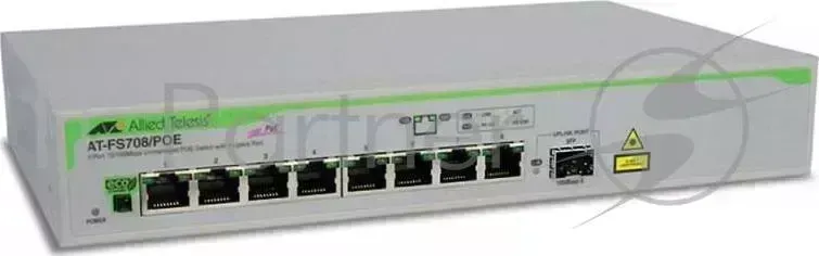 Коммутатор Allied Telesis AT FS708/POE 50 19U 8x10/100BASE TX 1x10/100/1000BASE T