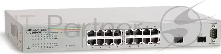 Коммутатор Allied Telesis 16x10/100/1000TX WebSmart switch 2xSFP VLAN group, Port Trunking, Port Mirroring, QoS rackmount hardware included