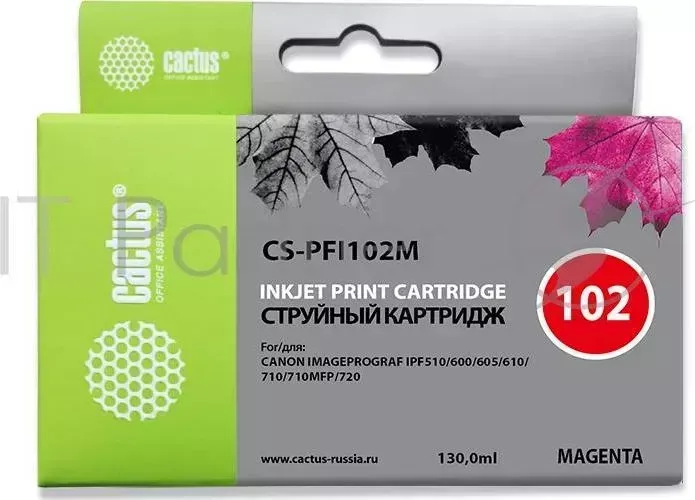 Картридж струйный CACTUS CS PFI102M пурпурный 130мл для Canon IP iPF500/iPF600/iPF700/MFP M40/iPF765/LP17/LP24
