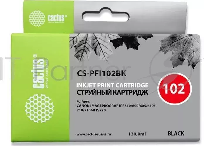 Картридж струйный CACTUS CS PFI102BK черный 130мл для Canon iPF500/iPF600/iPF700/ MFP M40/iPF765/LP17/LP24