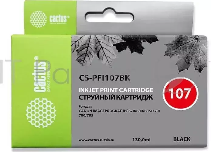 Картридж струйный CACTUS CS PFI107BK черный 130мл для Canon IP iPF670/iPF680/iPF685/iPF770/iPF780/iPF785/