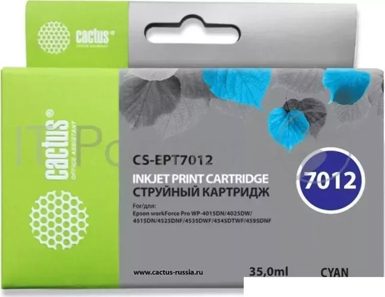 Картридж струйный CACTUS CS EPT7012 голубой для Epson WorkForce WF 4015/4020/4025/4095/4515/4525 35мл
