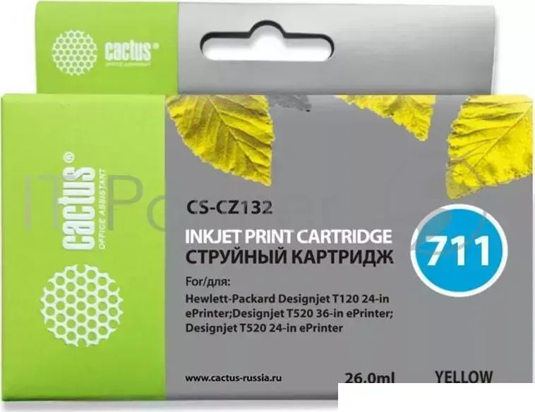 Картридж струйный CACTUS CS CZ132 711 желтый для HP DesignJet T120/T520 26мл