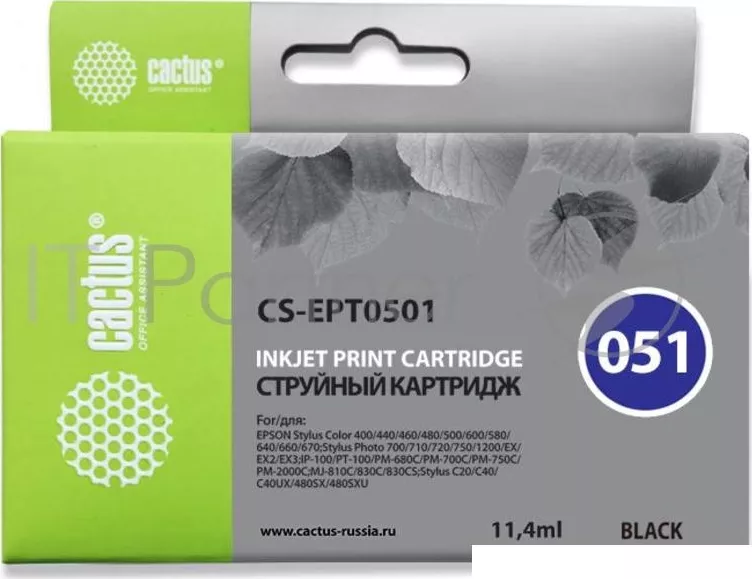 Фото №0 Картридж струйный CACTUS CS EPT0501 черный для Epson Stylus Color 400/ 440/ 460/ 500/ 600 11,4ml