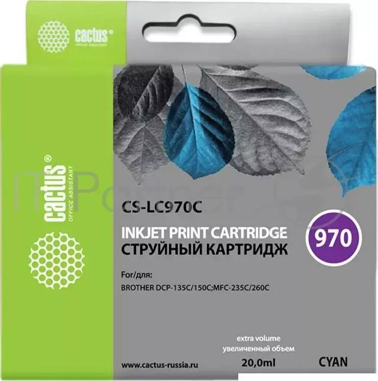 Картридж струйный CACTUS CS LC970C голубой для Brother DCP 135C/150C/MFC 235C 20ml