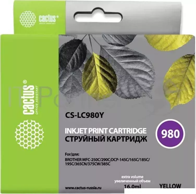 Картридж струйный CACTUS CS LC980Y желтый для Brother DCP 145C/165C MFC 250C/290C 16ml