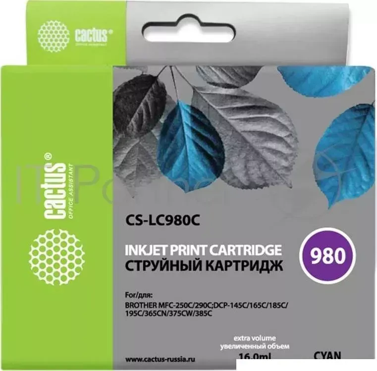 Картридж струйный CACTUS CS LC980C голубой для Brother DCP 145C/165C MFC 250C/290C 16ml