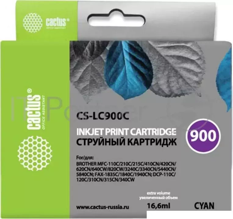 Картридж струйный CACTUS CS LC900C голубой для Brother DCP 110/115/120/MFC 210/215 16,6ml