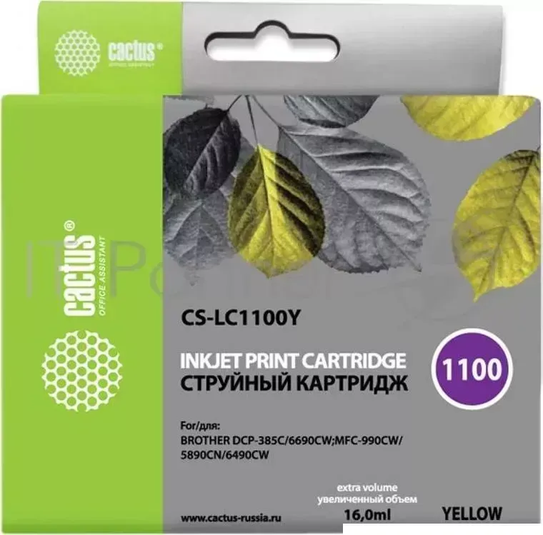 Картридж струйный CACTUS CS LC1100Y желтый для Brother DCP 385c/6690cw MFC 990/5890/5895 16ml