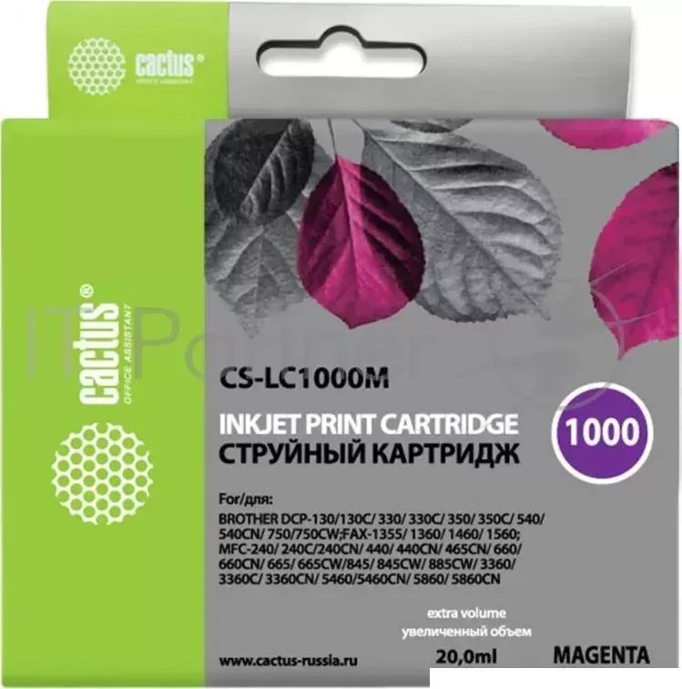 Картридж струйный CACTUS CS LC1000M пурпурный для Brother DCP 130C/ 330С, MFC 240C/ 5460CN 20ml