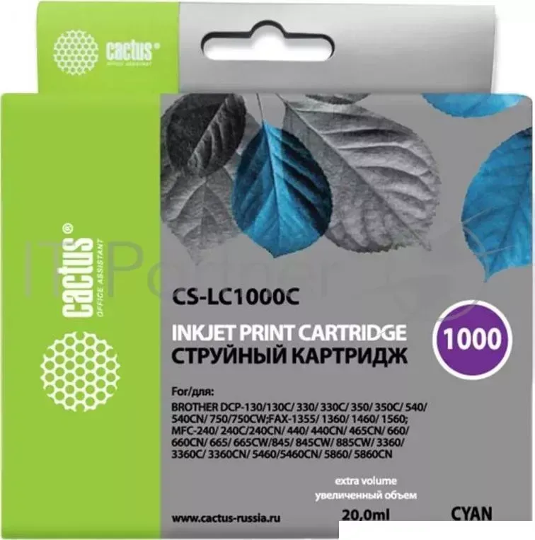 Картридж струйный CACTUS CS LC1000C голубой для Brother DCP 130C/ 330С, MFC 240C/ 5460CN 20ml