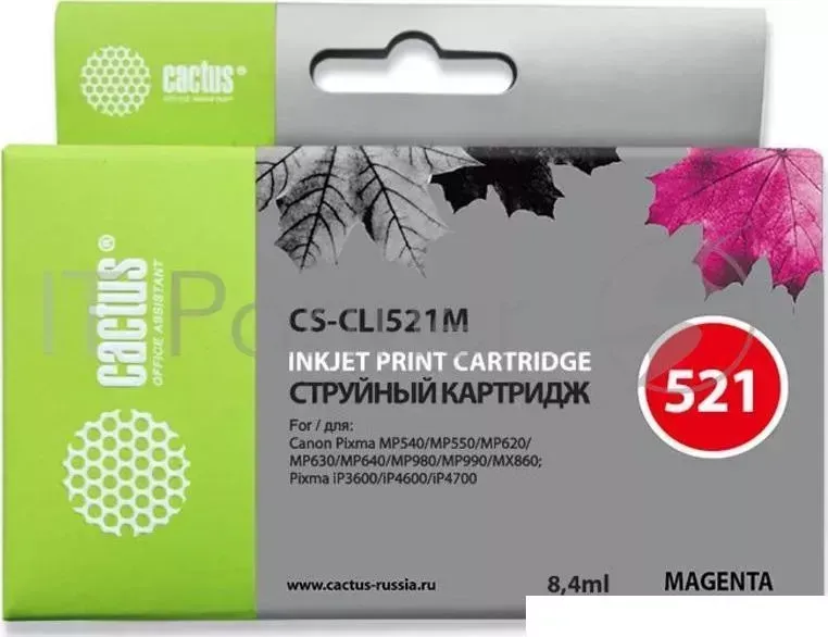 Картридж струйный CACTUS CS CLI521M пурпурный для Canon MP540 MP550 MP620 MP630 MP640 MP660 8,2ml