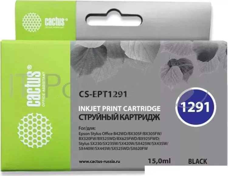 Картридж струйный CACTUS CS EPT1291 черный для Epson Stylus Office B42/BX305/BX305F 15ml