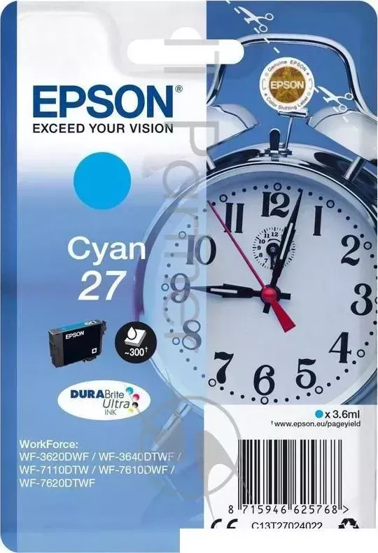 Картридж струйный EPSON T2702 Cyan C13T27024022/C13T27024020 голубой, 300 стр., для WF7110/7610/7620
