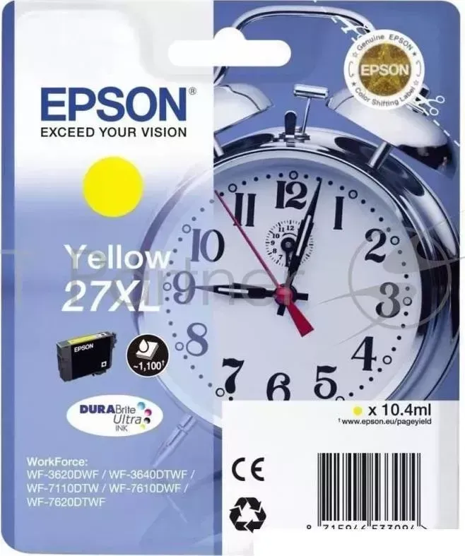 Картридж струйный EPSON 27XL T2714 Yellow C13T27144022/C13T27144020 желтый, 10,4 мл. 1100 стр. , для WF7110/7610/7620