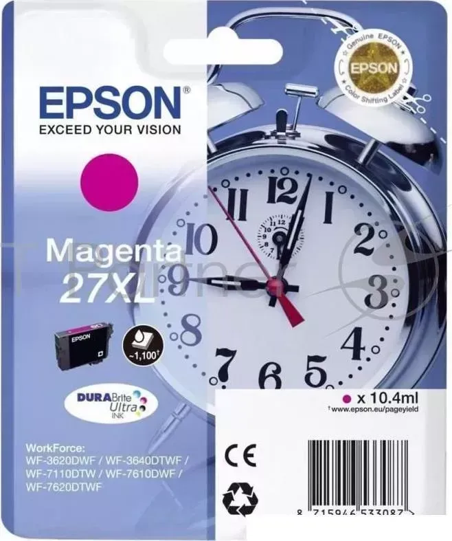 Картридж струйный EPSON 27XL T2713 Magenta C13T27134022/C13T27134020 пурпурный, 10.4 мл 1100 стр. , для WF7110/7610/7620