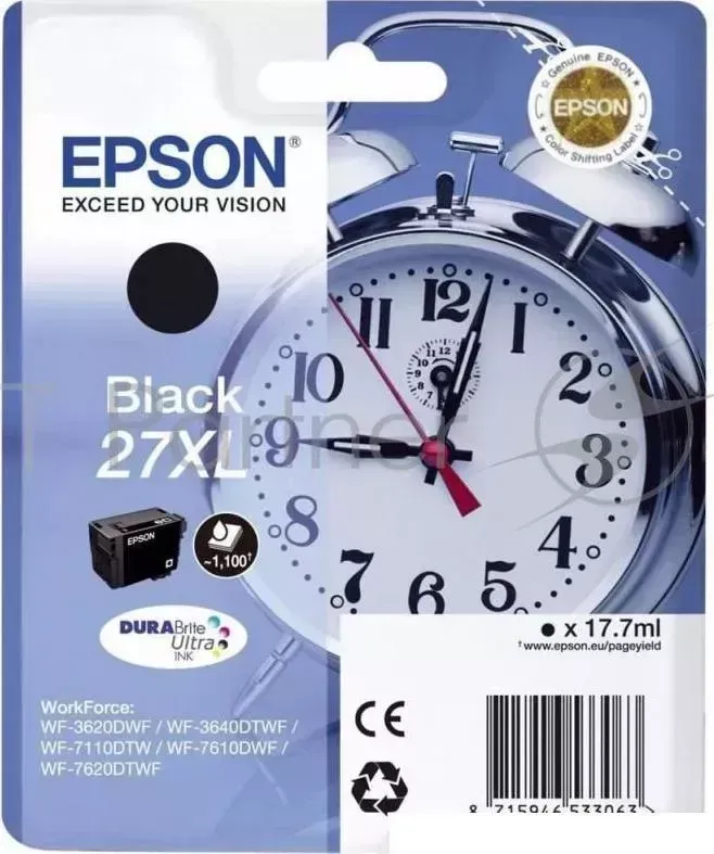 Картридж струйный EPSON 27XL T2711 Black C13T27114022/C13T27114020 черный, 17.7мл 1100 стр. , для WF7110/7610/7620