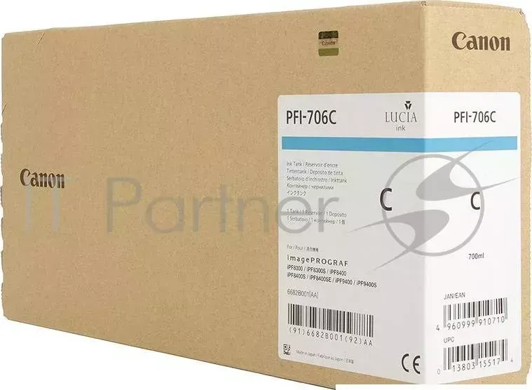 Картридж струйный CANON PFI 706 C голубой для iPF8300S/8400/9400S/9400 6682B001