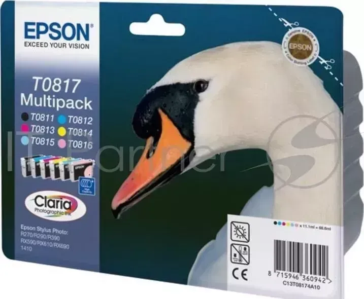 Картридж струйный EPSON T0817 голубой/желтый/пурпурный/черный/светло голубой/светло пурпурный набор карт. для
